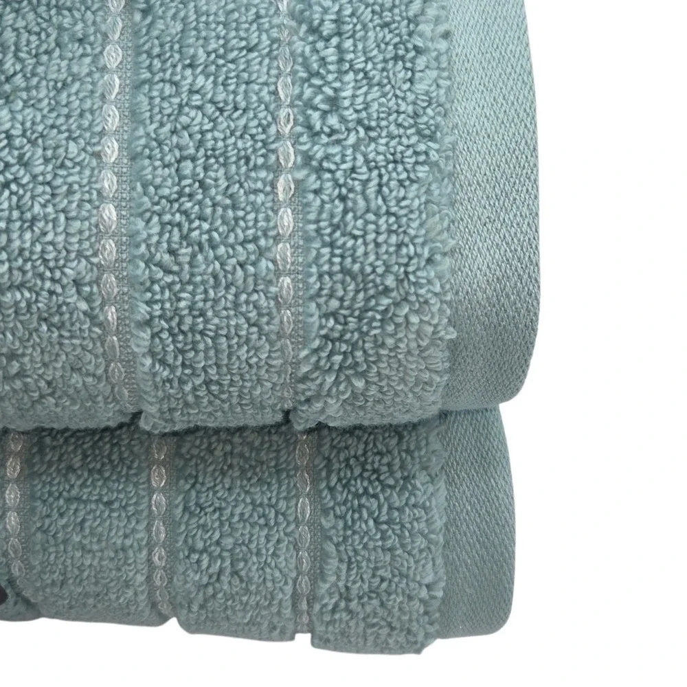 Vera Wang 8pc Zero‎ Twist Cotton Bath Towel Set Geo Stitch Aqua Blue B Twlos